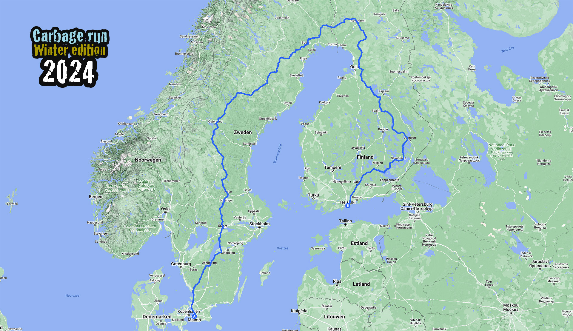 Winter editie 2024 naar Helsinki Carbage run the ultimate Road Trip